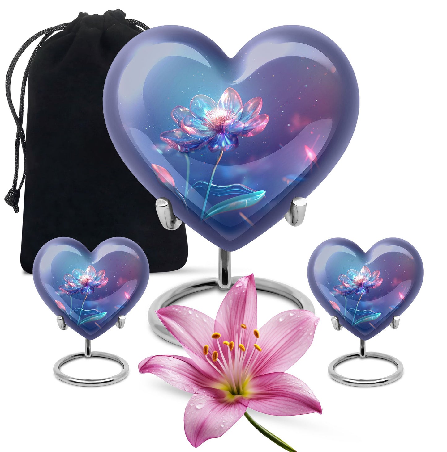 Blue Personalized Flower Cremation Urn for Human Ashes - 10-inch, 200 cu in - Yatskia