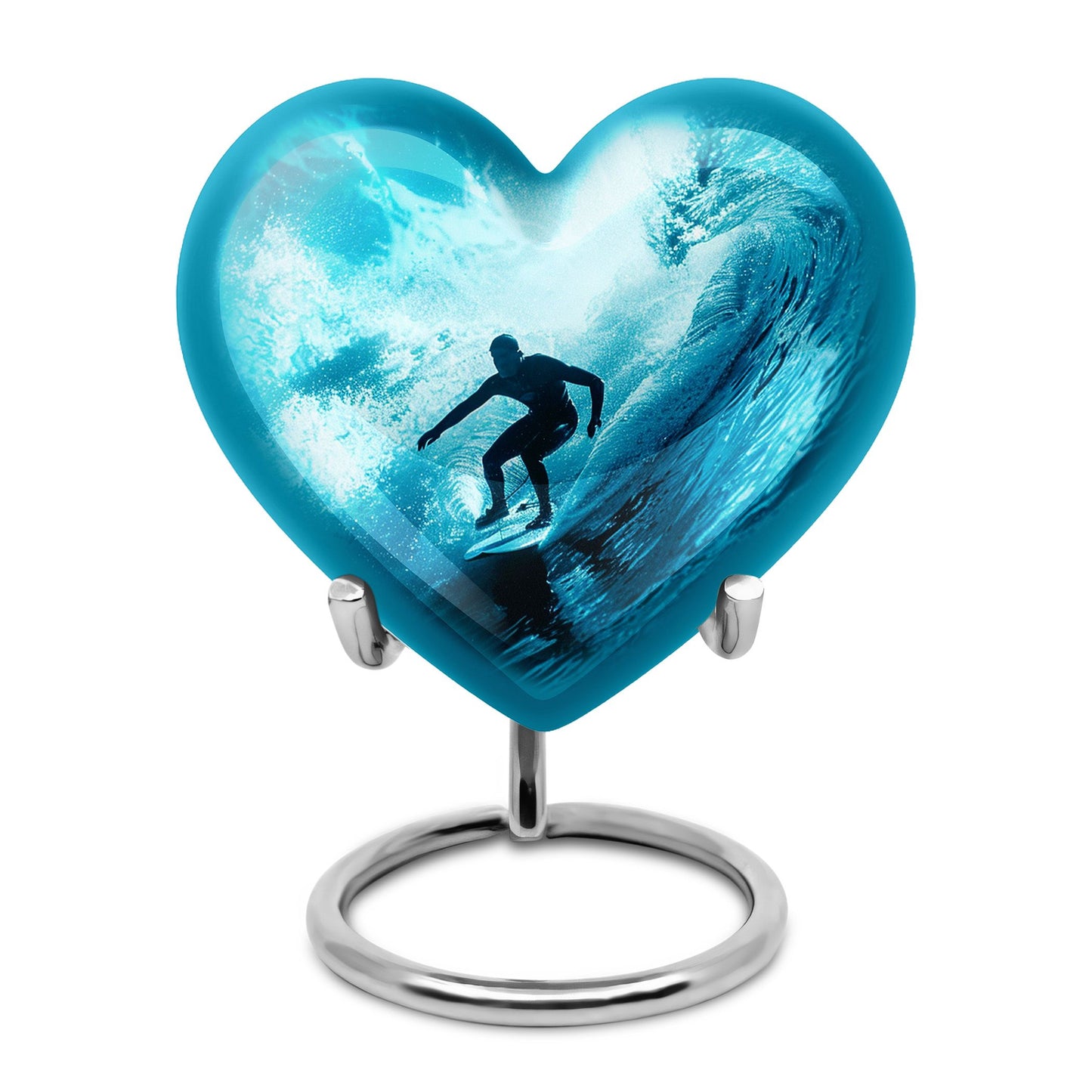 Surfing Urn for Human Ashes with Surfer Silhouette Turquoise Wave, Memorial Urn