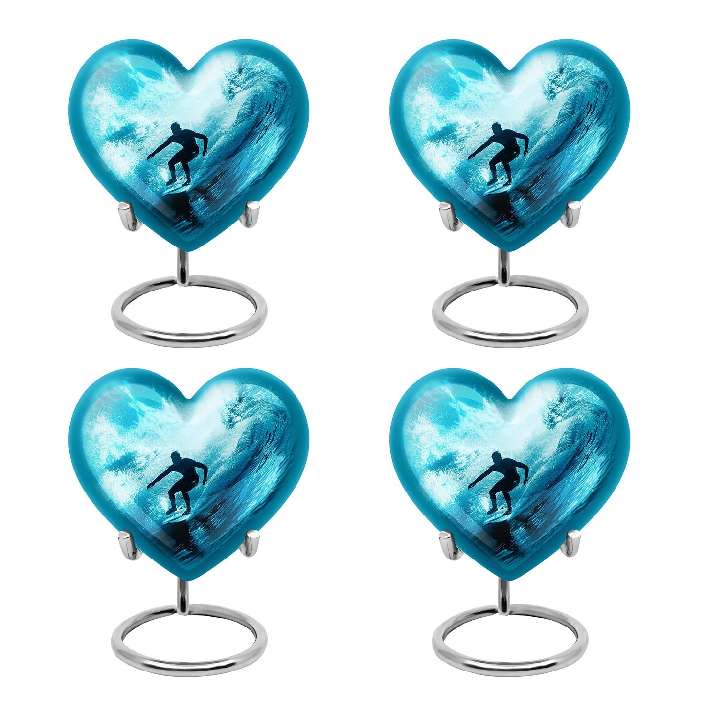 Surfing Urn for Human Ashes with Surfer Silhouette Turquoise Wave, Memorial Urn
