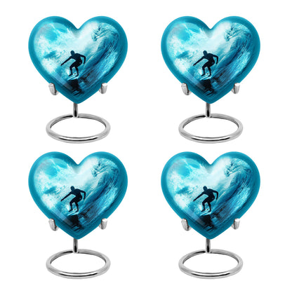 Surfing Urn for Human Ashes with Surfer Silhouette Turquoise Wave, Memorial Urn