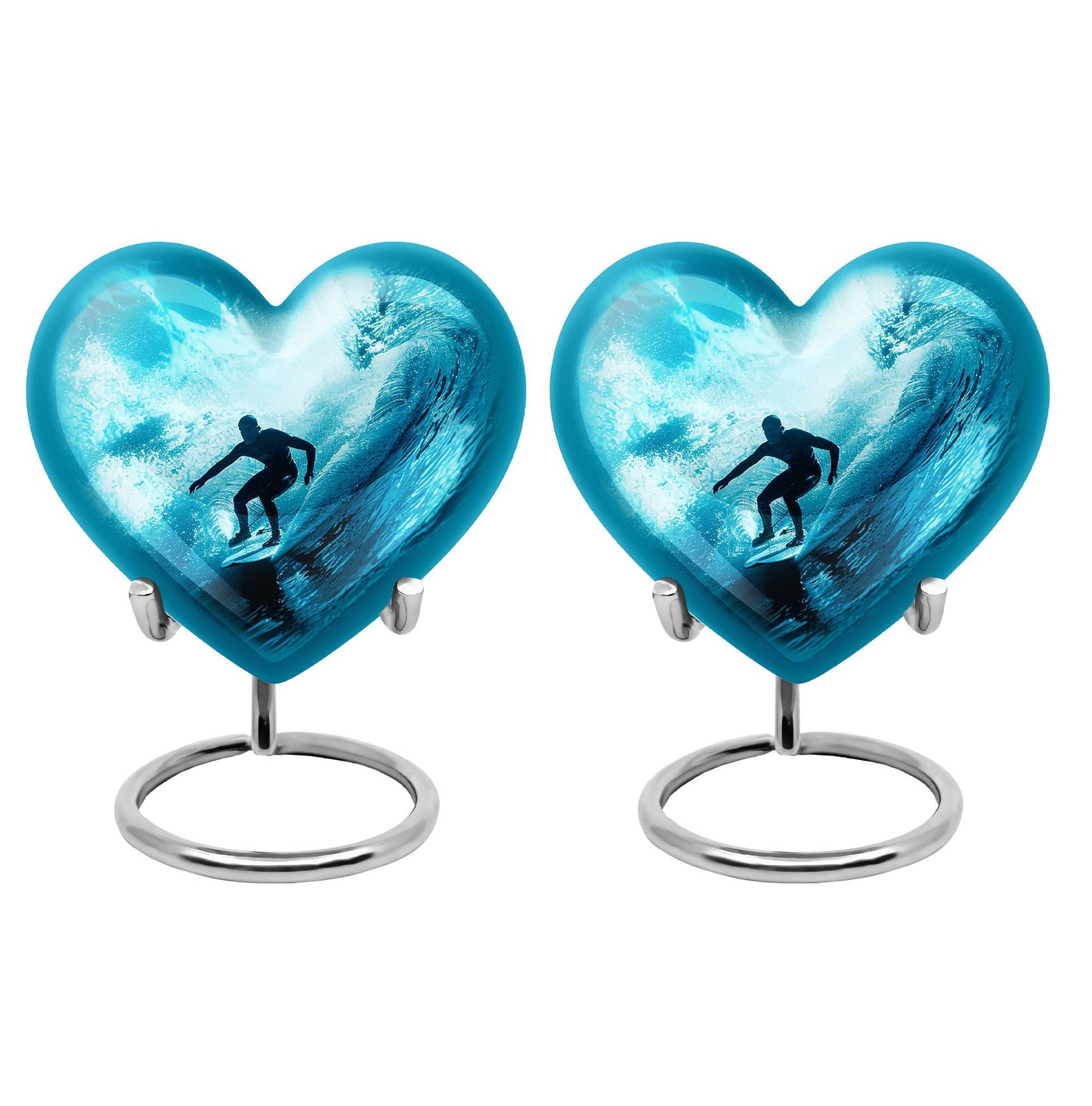 Surfing Urn for Human Ashes with Surfer Silhouette Turquoise Wave, Memorial Urn