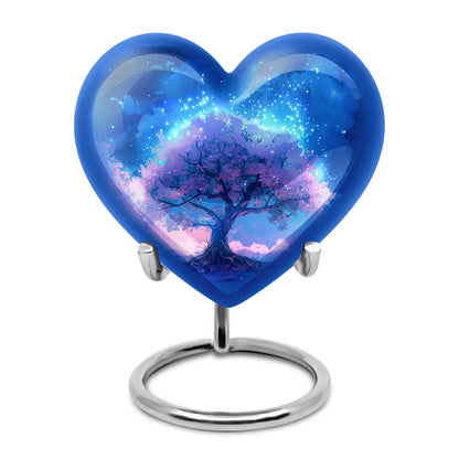 Blue Personalized Tree of Life Cremation Urn for Human Ashes - 10-inch, 200 cu in - Yatskia