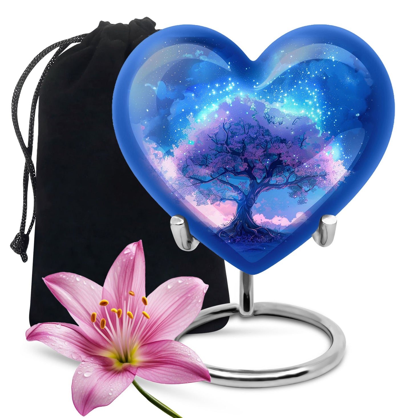 Blue Personalized Tree of Life Cremation Urn for Human Ashes - 10-inch, 200 cu in - Yatskia