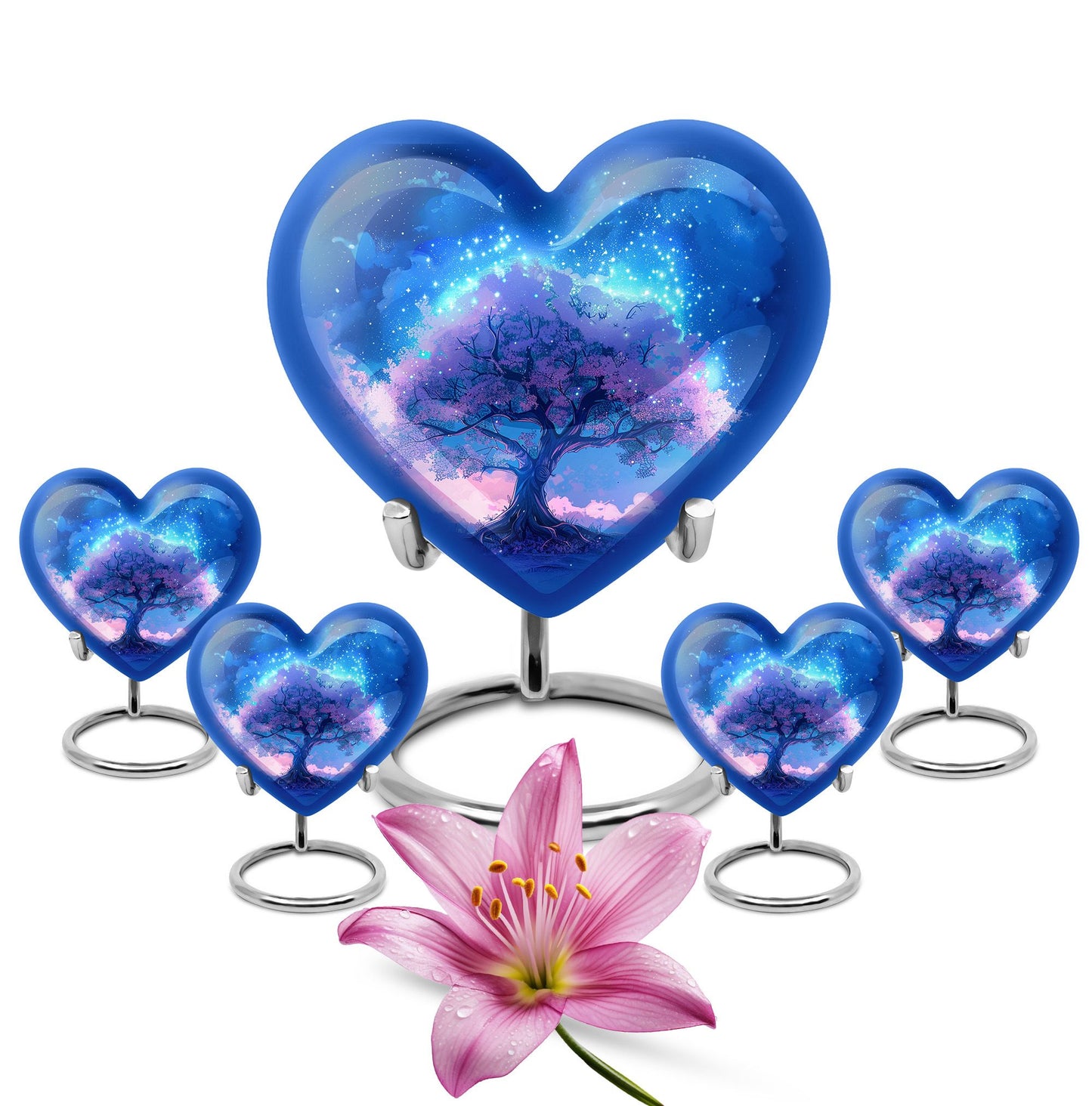 Blue Personalized Tree of Life Cremation Urn for Human Ashes - 10-inch, 200 cu in - Yatskia