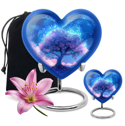 Blue Personalized Tree of Life Cremation Urn for Human Ashes - 10-inch, 200 cu in - Yatskia