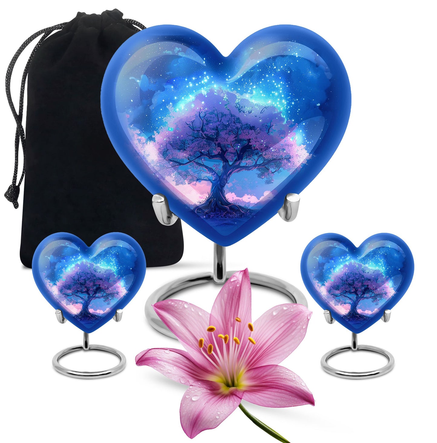 Blue Personalized Tree of Life Cremation Urn for Human Ashes - 10-inch, 200 cu in - Yatskia