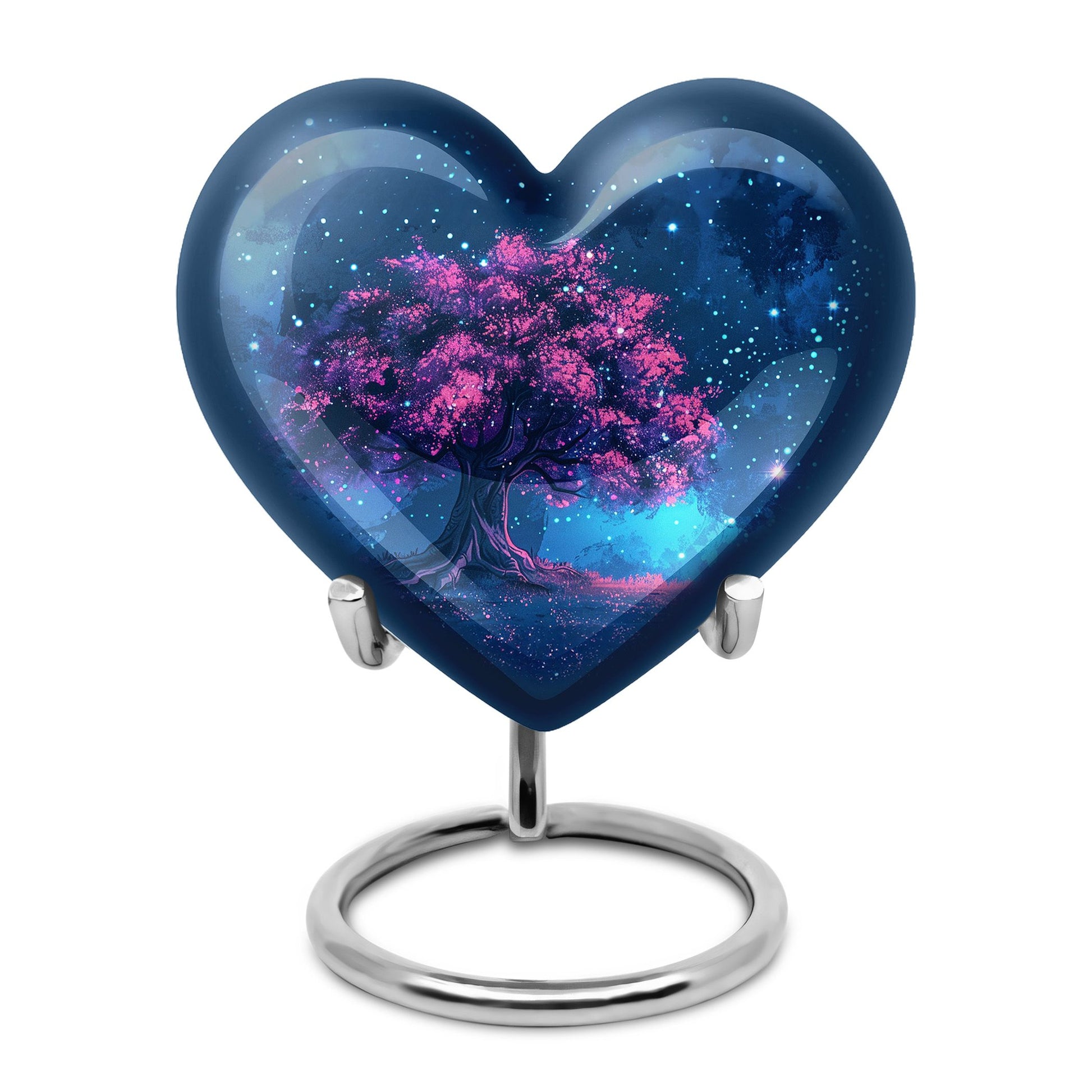 Night Pink Tree Cremation Urn - Beautiful Night Sky Burial Urn For Women