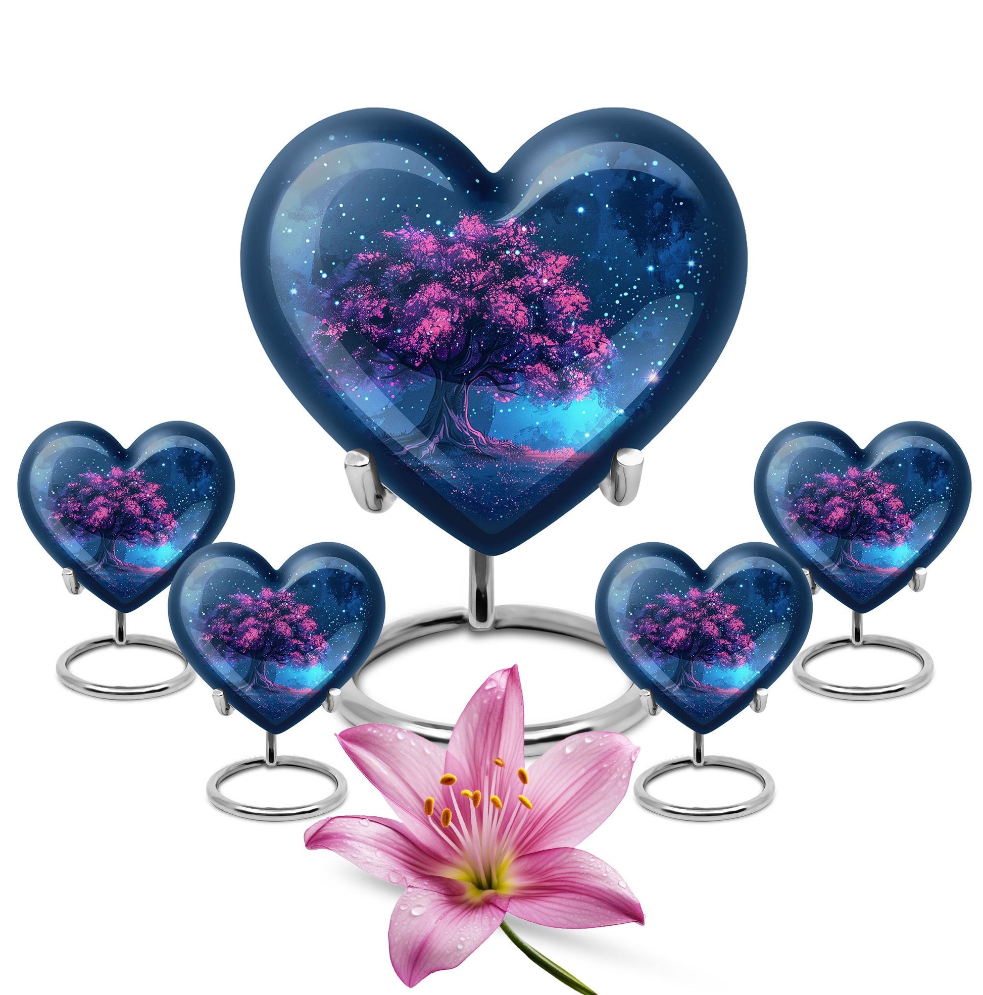 Night Pink Tree Cremation Urn - Beautiful Night Sky Burial Urn For Women
