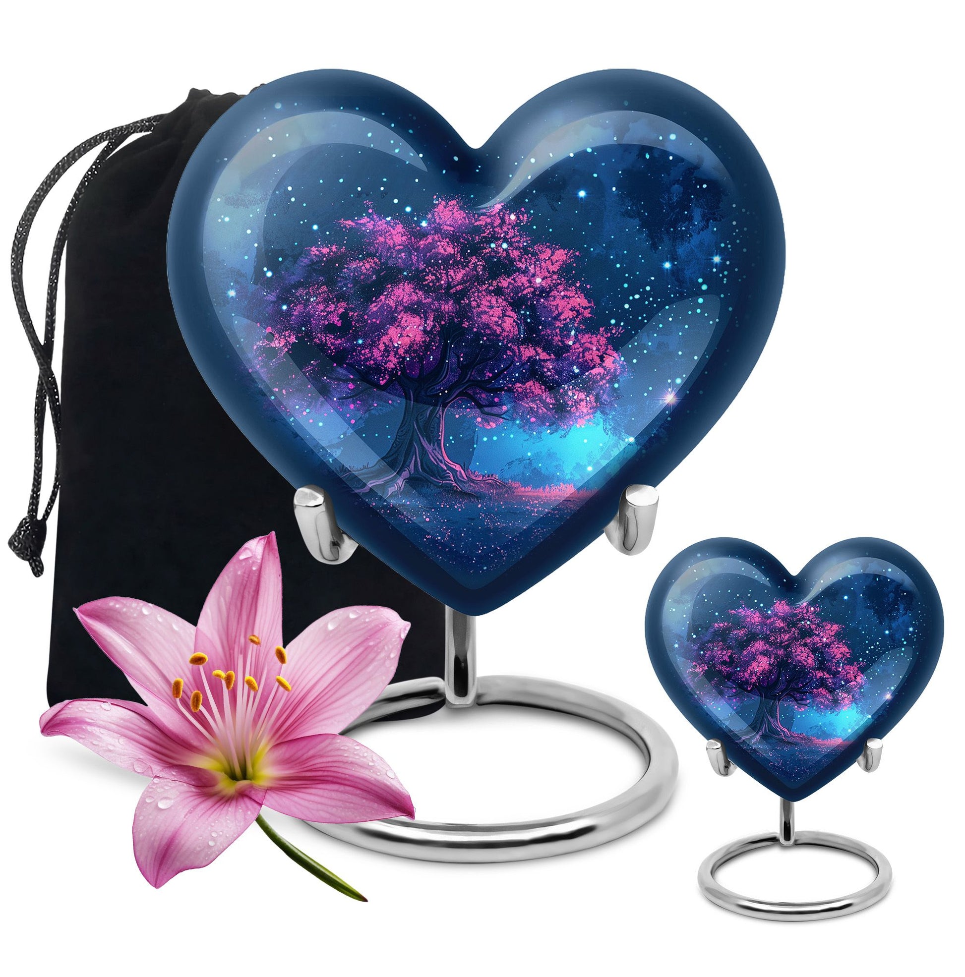Night Pink Tree Cremation Urn - Beautiful Night Sky Burial Urn For Women