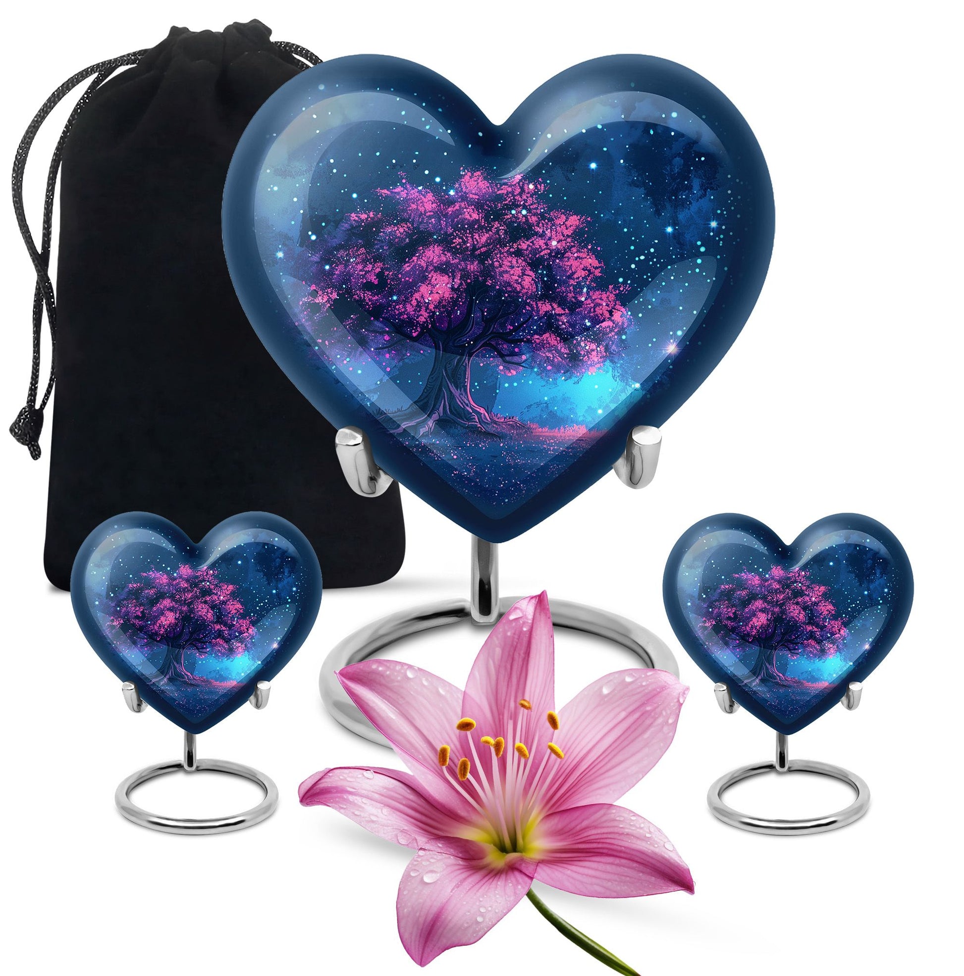 Night Pink Tree Cremation Urn - Beautiful Night Sky Burial Urn For Women