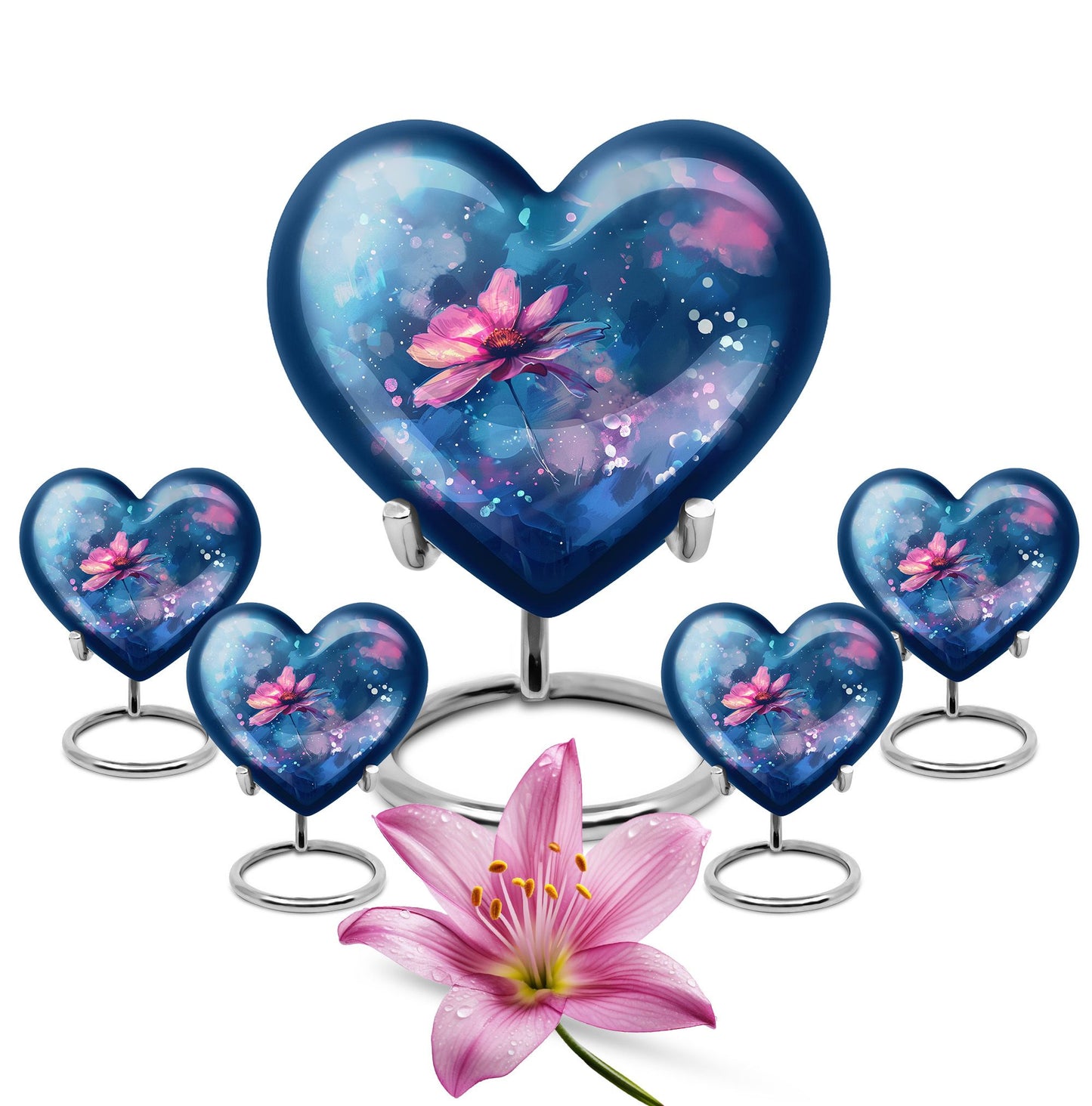 Pink Personalized Flower Cremation Urn for Women - 10-inch, 200 cu in - Yatskia