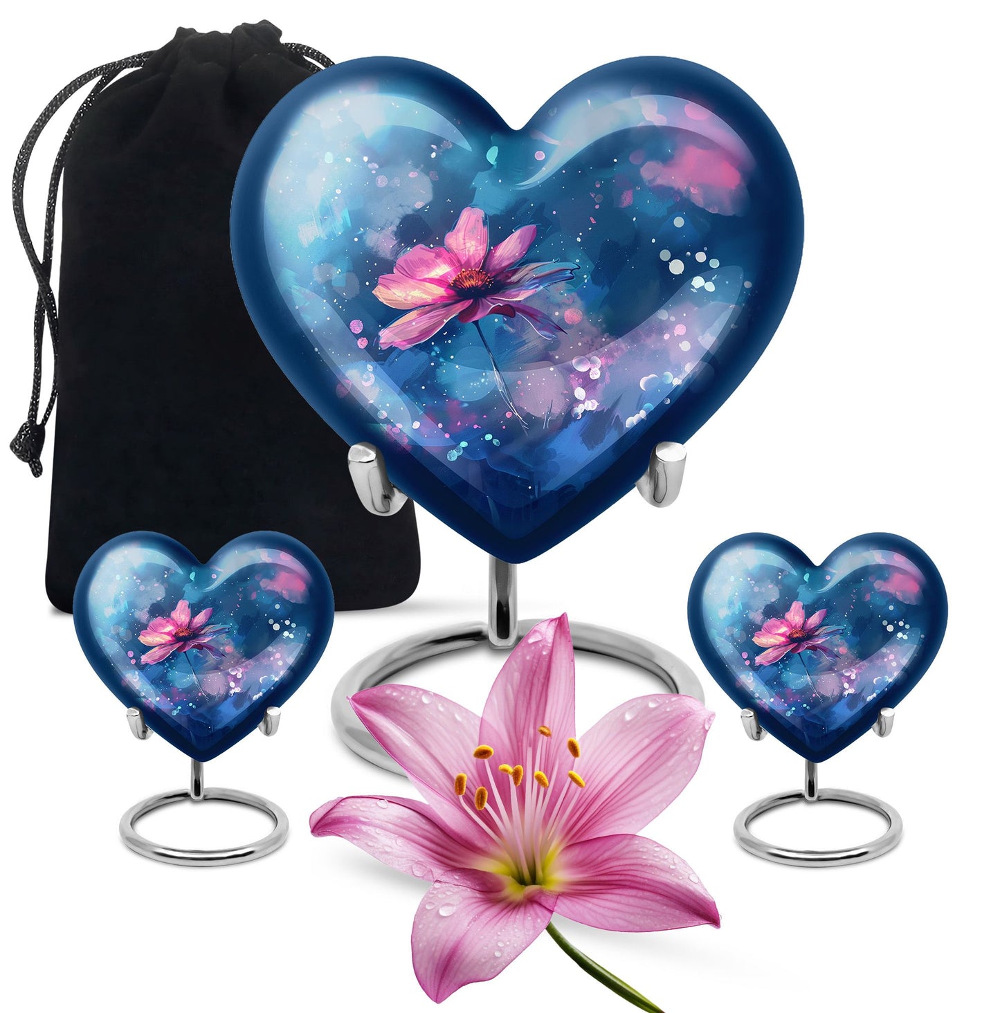 Pink Personalized Flower Cremation Urn for Women - 10-inch, 200 cu in - Yatskia