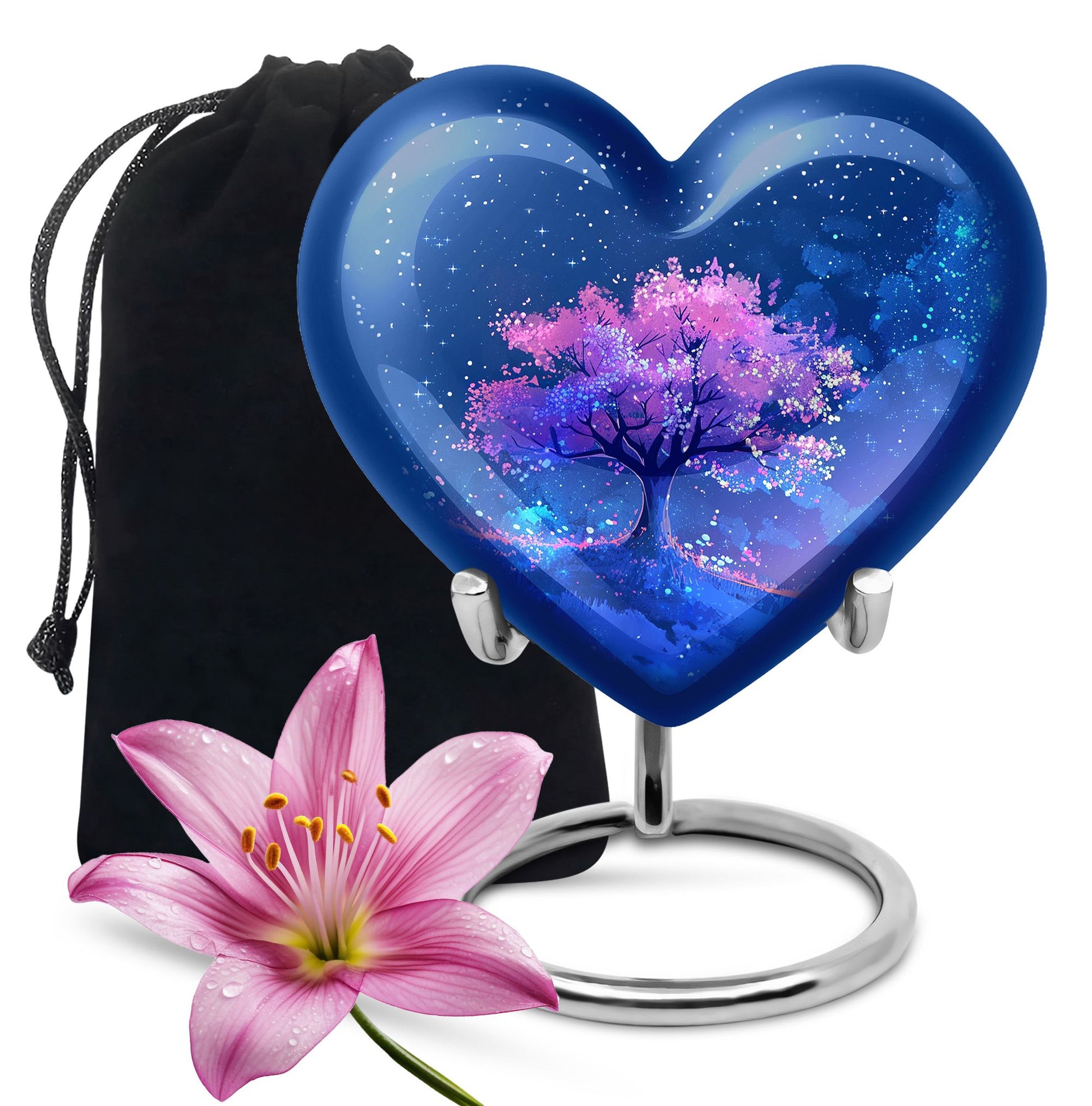 Blue Floral Tree Cremation Urn - Large Urns For Human Ashes