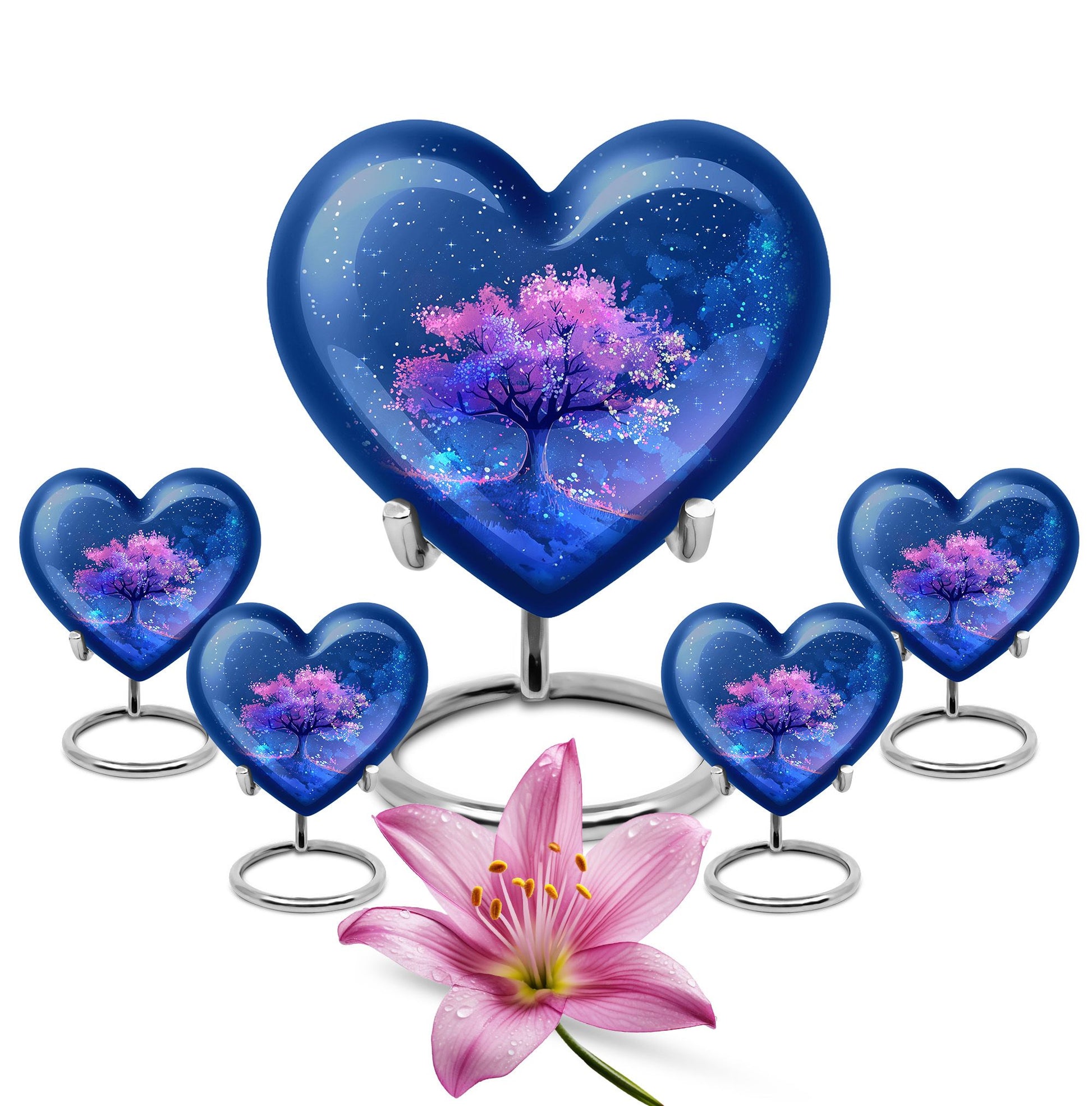 Blue Floral Tree Cremation Urn - Large Urns For Human Ashes