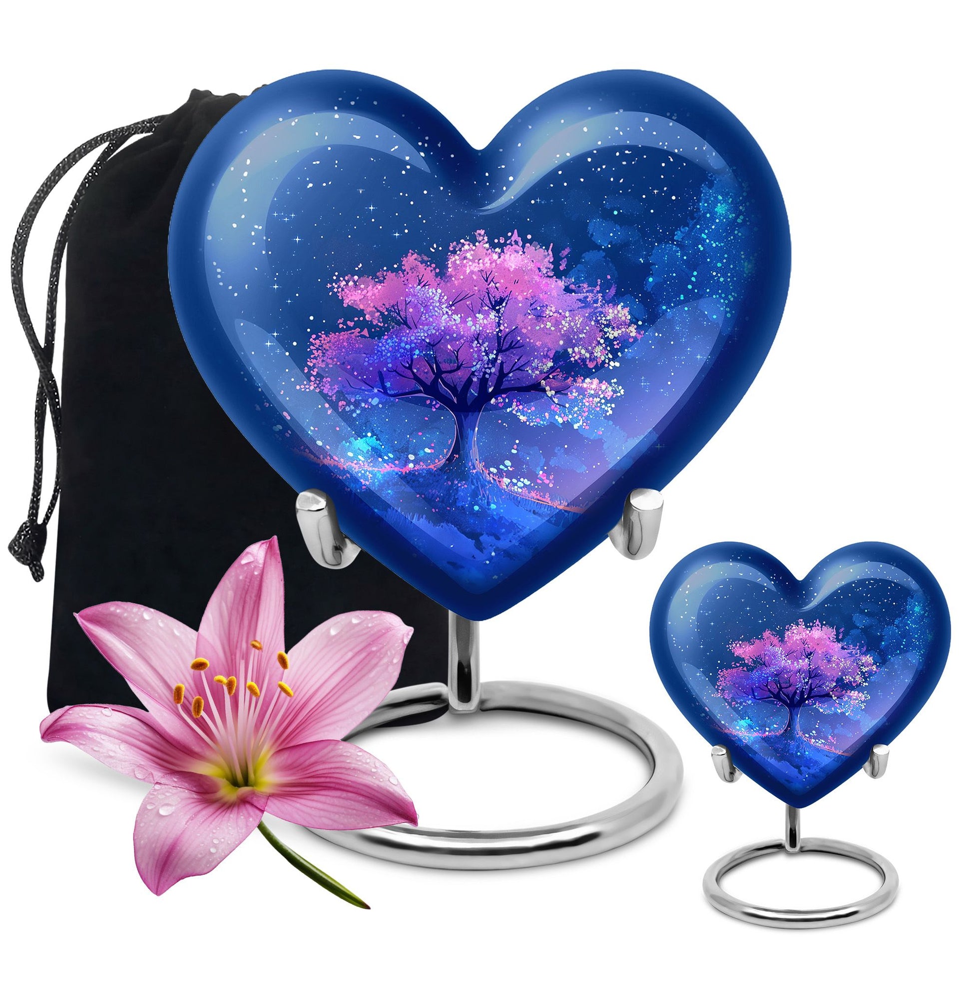 Blue Floral Tree Cremation Urn - Large Urns For Human Ashes