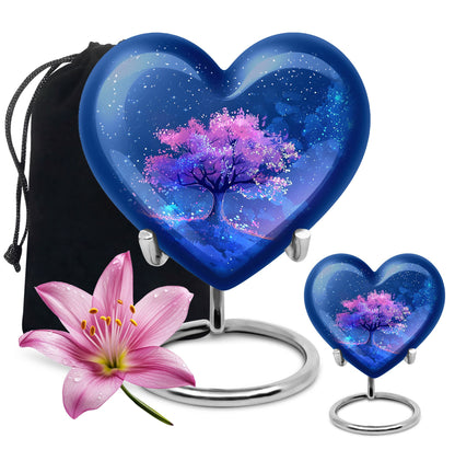 Blue Personalized Flower Cremation Urn for Human Ashes - 10-inch, 200 cu in - Yatskia