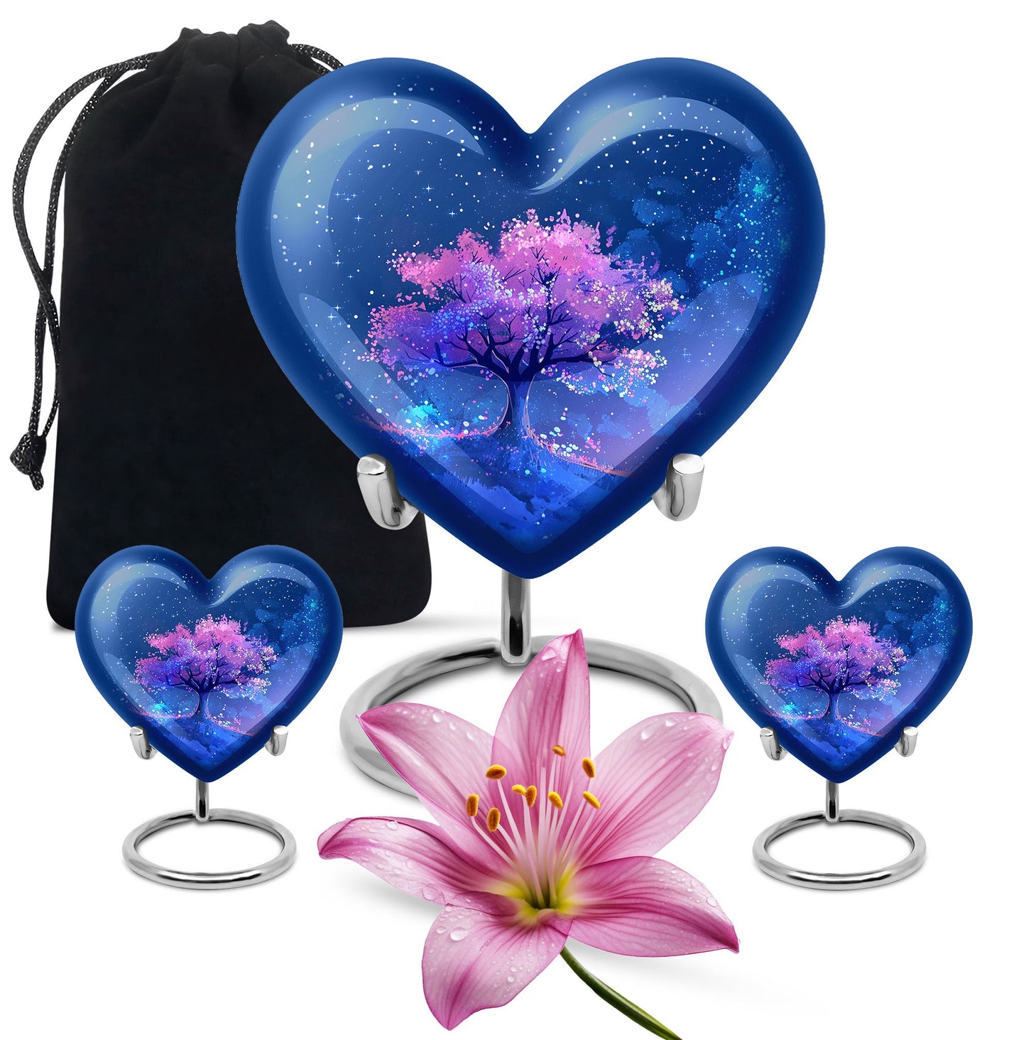 Blue Personalized Flower Cremation Urn for Human Ashes - 10-inch, 200 cu in - Yatskia
