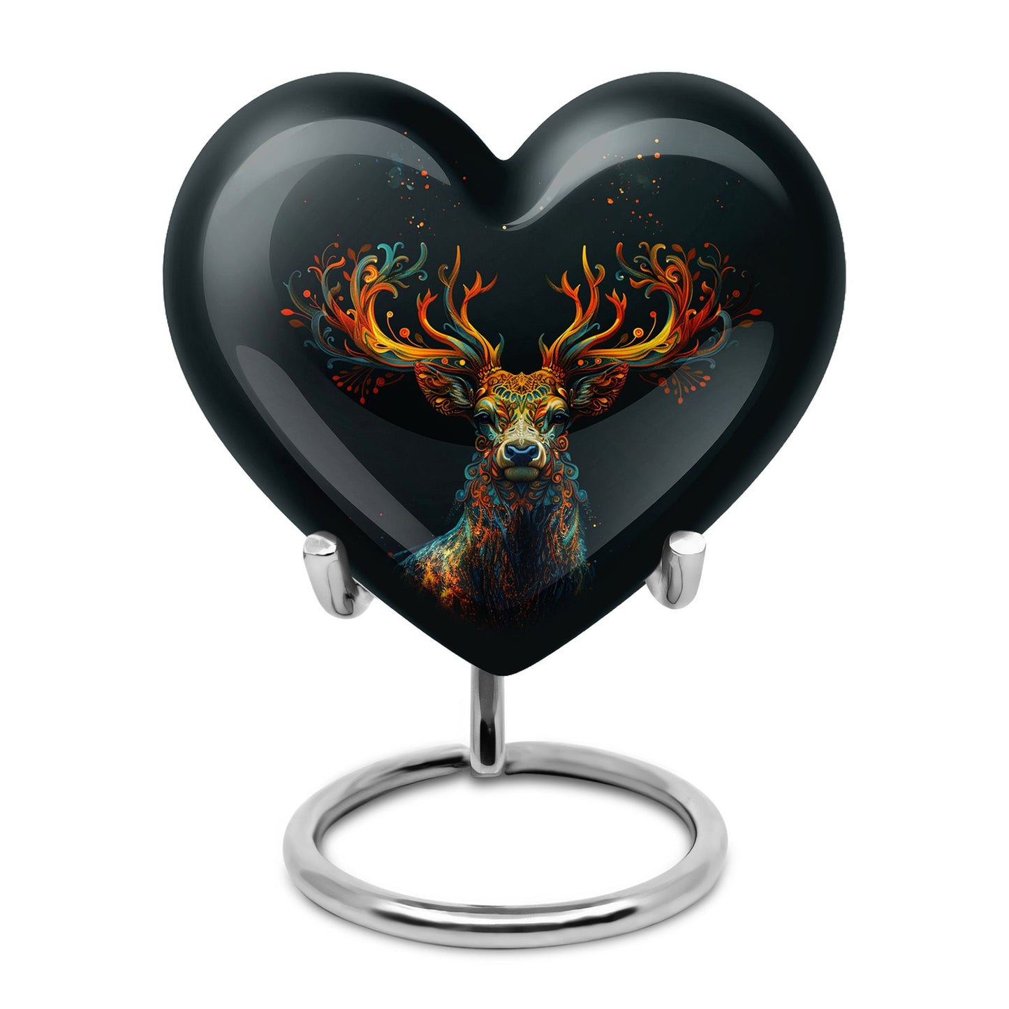 Black Personalized Deer Keepsake Urn for Human Ashes - 10-inch, 200 cu in - Yatskia