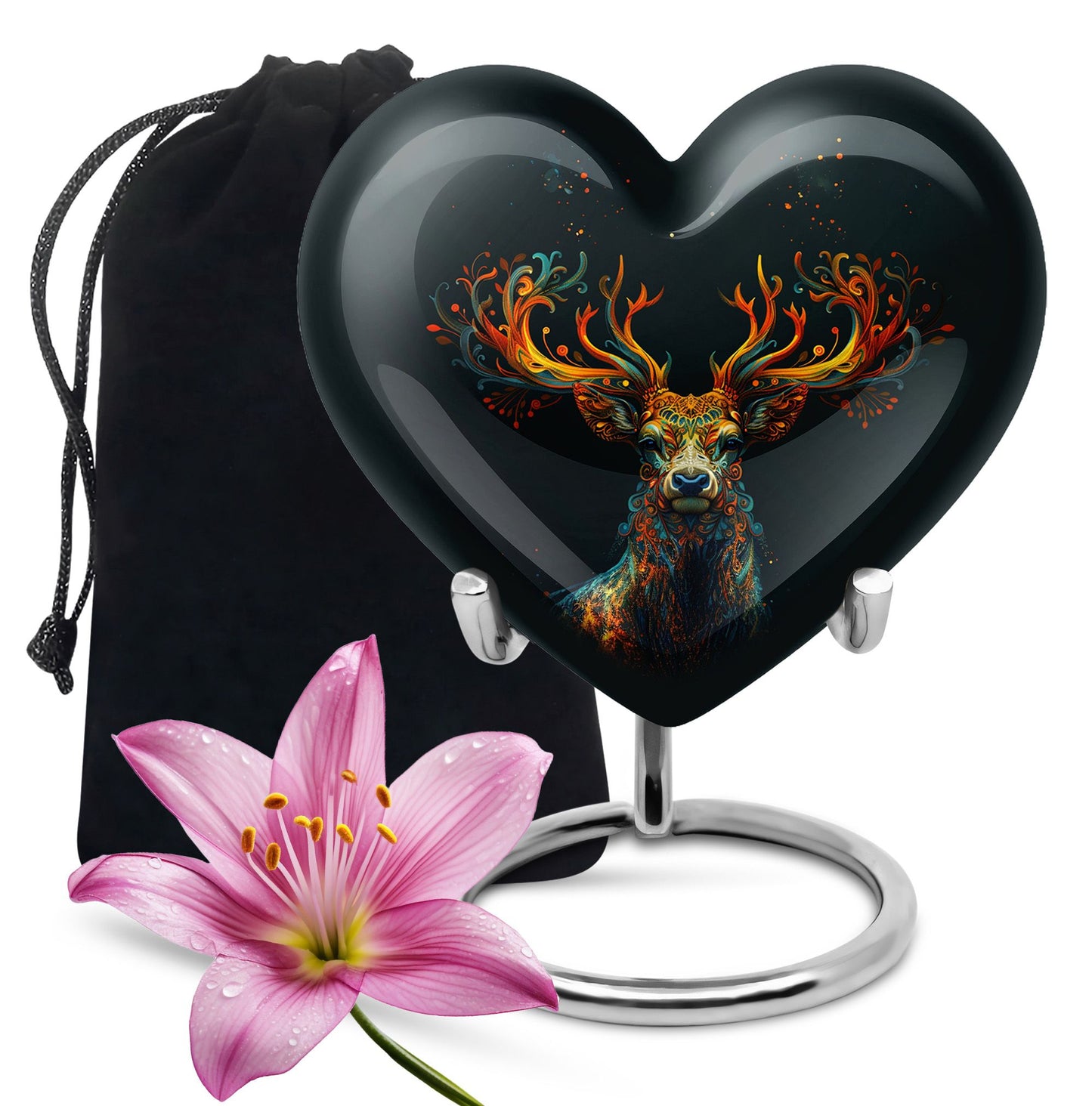 Black Personalized Deer Keepsake Urn for Human Ashes - 10-inch, 200 cu in - Yatskia