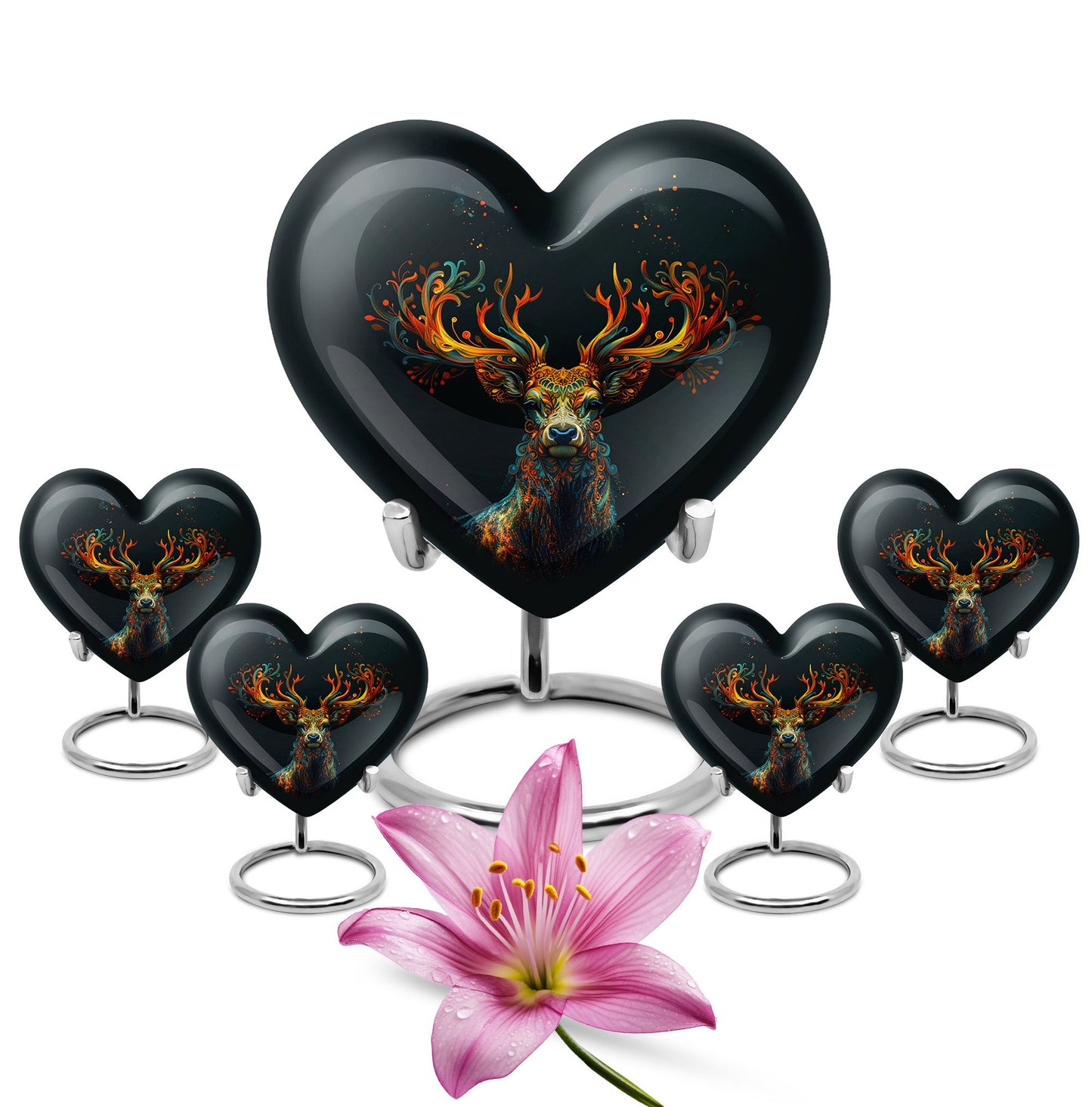 Black Personalized Deer Keepsake Urn for Human Ashes - 10-inch, 200 cu in - Yatskia