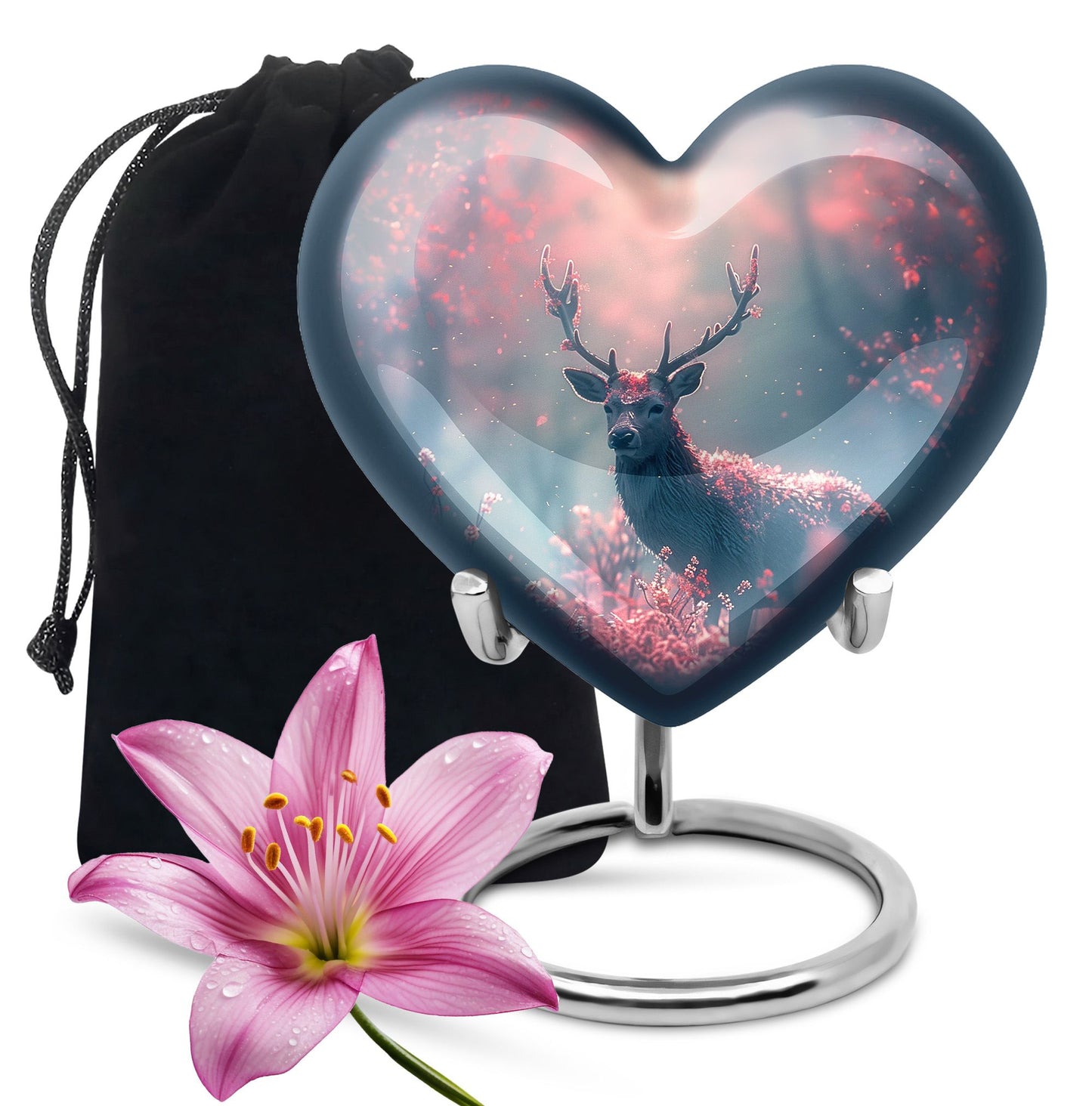 Pink Personalized Deer Cremation Urn for Human Ashes - 10-inch, 200 cu in - Yatskia