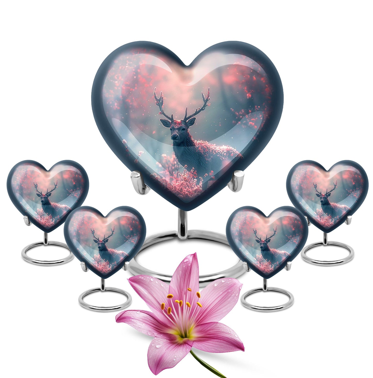 Pink Personalized Deer Cremation Urn for Human Ashes - 10-inch, 200 cu in - Yatskia