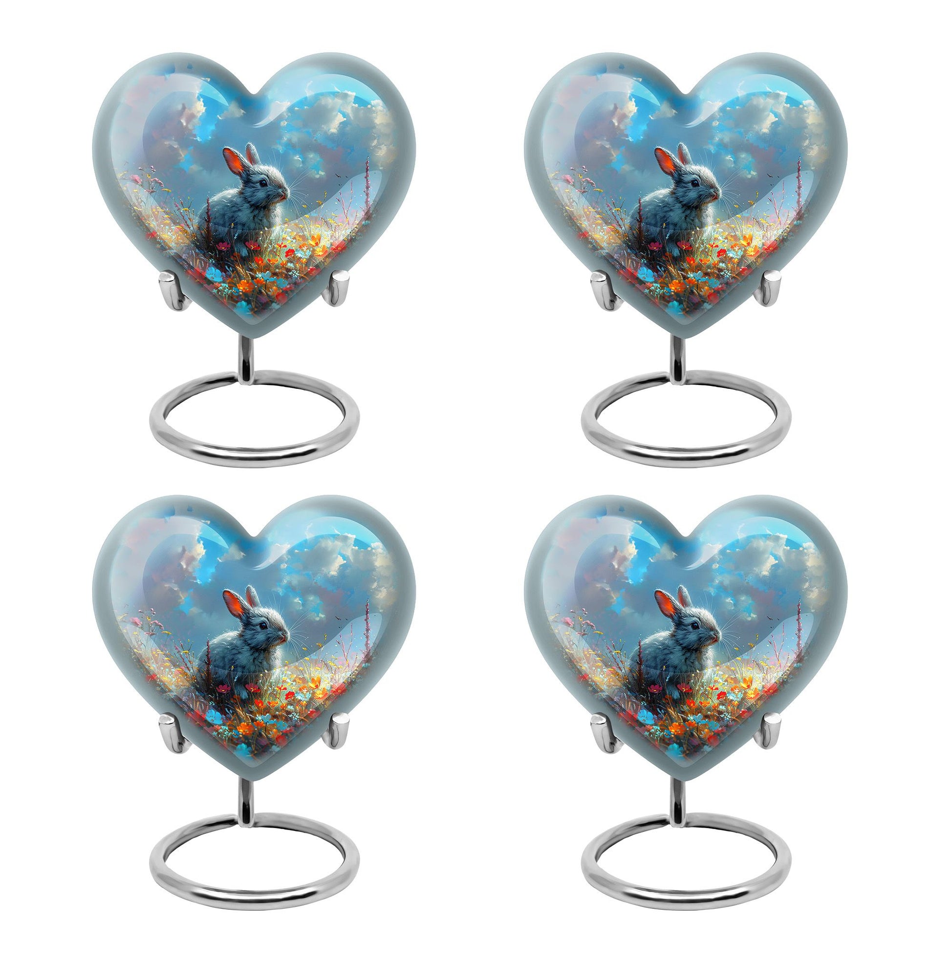 Colorful Flower Urn with White Bunny - Beautiful Pet Memorial Urn for Ashes