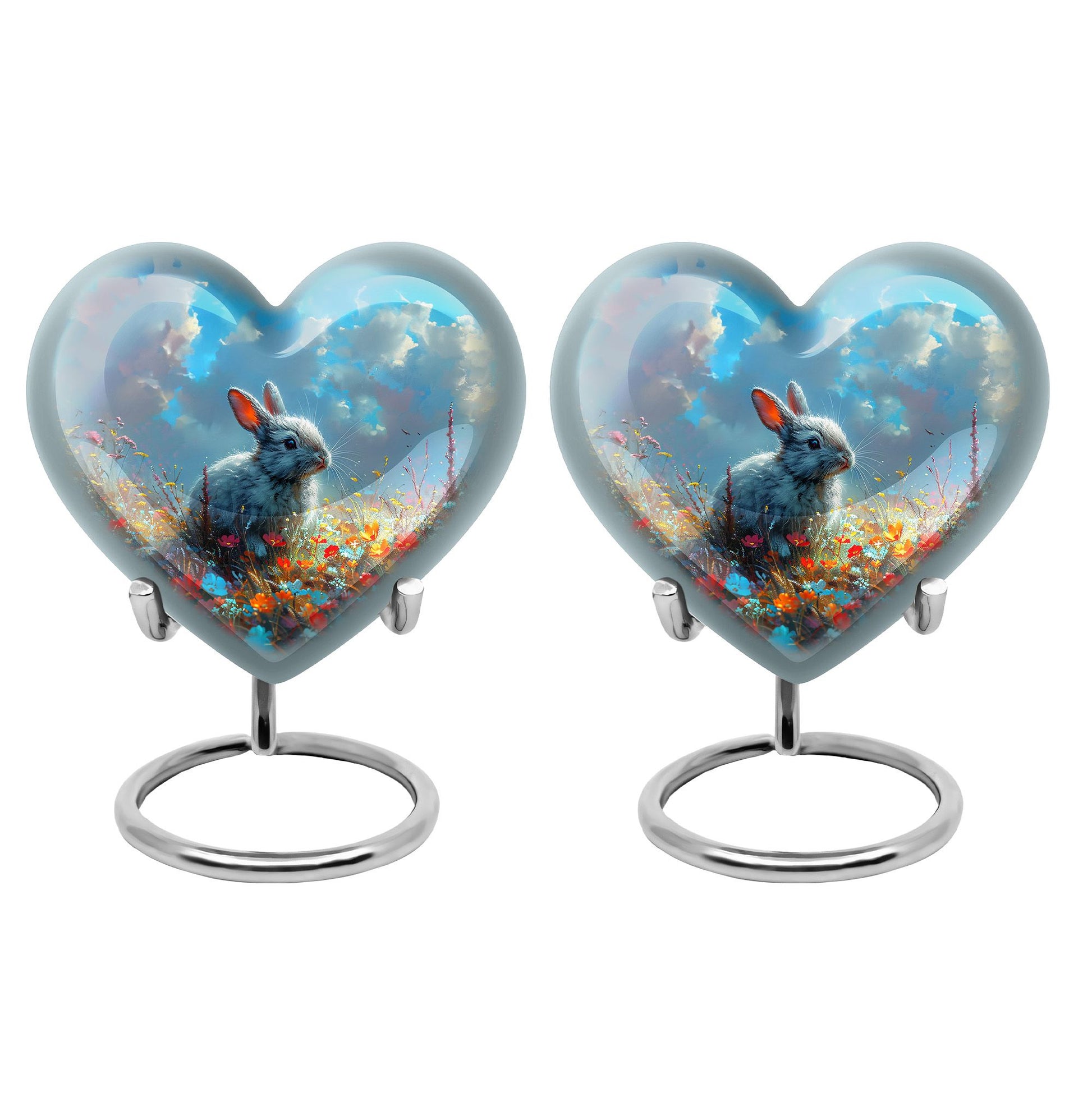 Colorful Flower Urn with White Bunny - Beautiful Pet Memorial Urn for Ashes