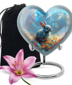 Colorful Flower Urn with White Bunny - Beautiful Pet Memorial Urn for Ashes