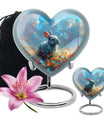 Colorful Flower Urn with White Bunny - Beautiful Pet Memorial Urn for Ashes