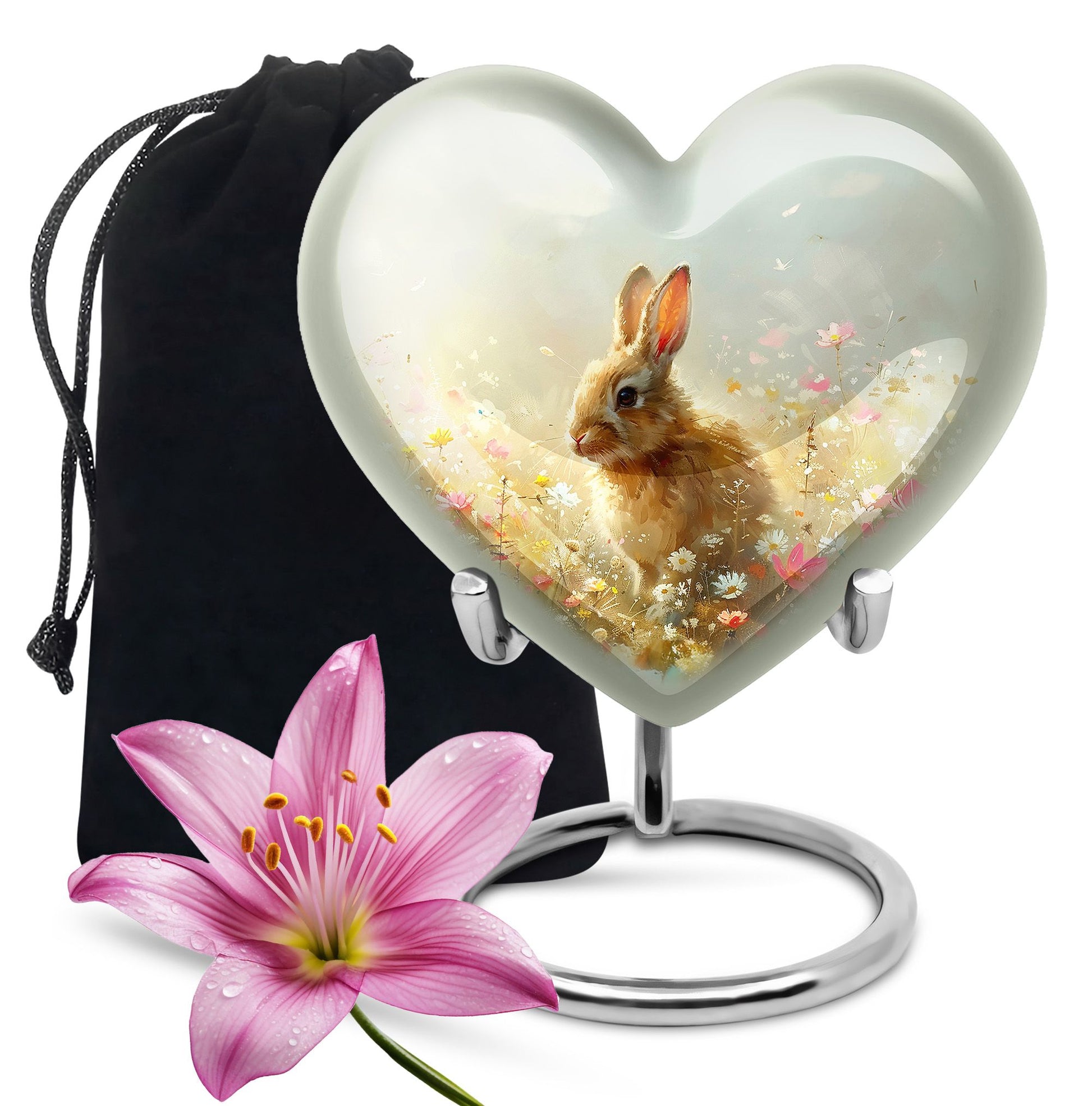 Baby Bunny Rabbit Urn – Beautiful Floral Design Memorial for Pet Remains