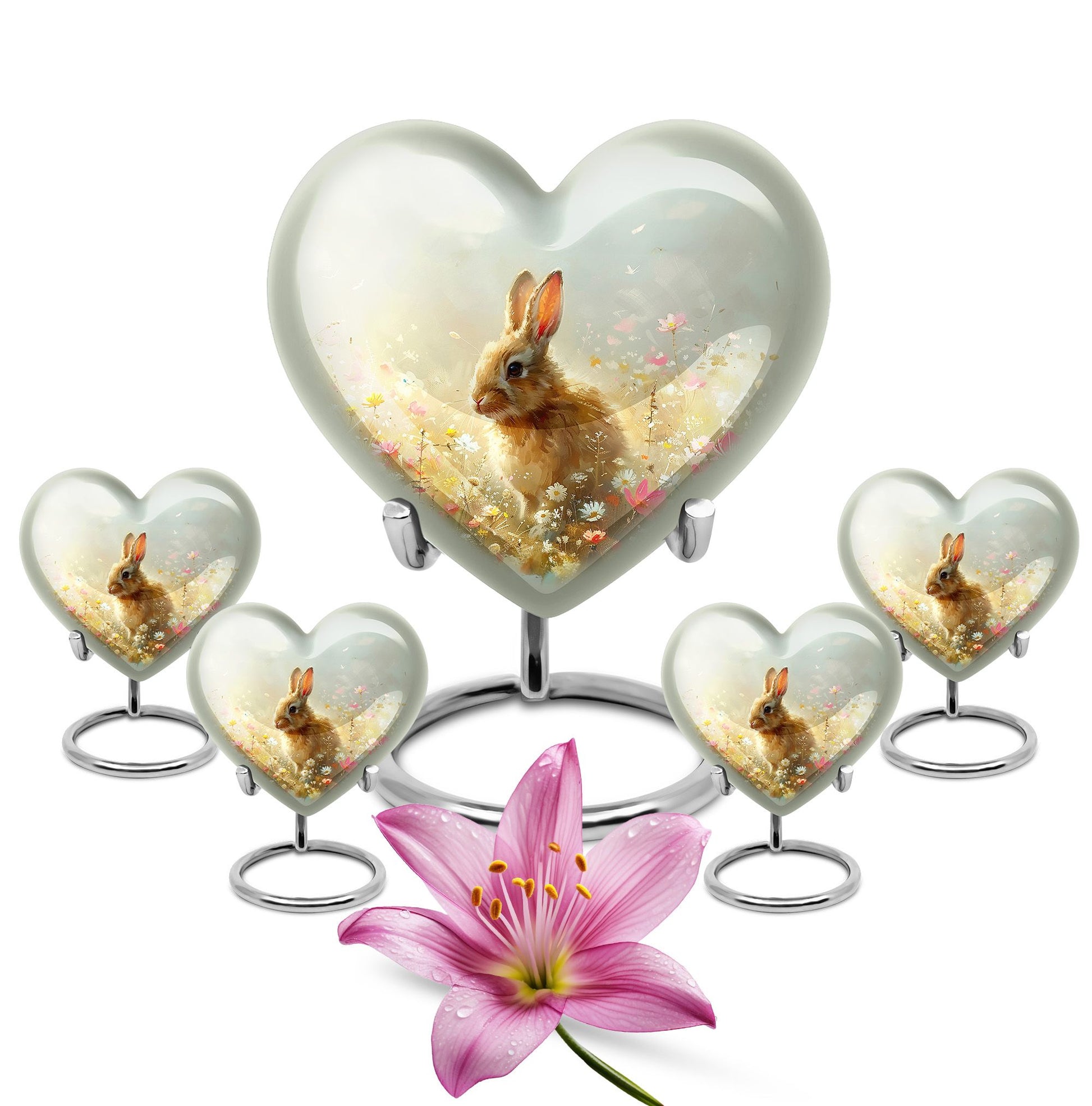 Baby Bunny Rabbit Urn – Beautiful Floral Design Memorial for Pet Remains