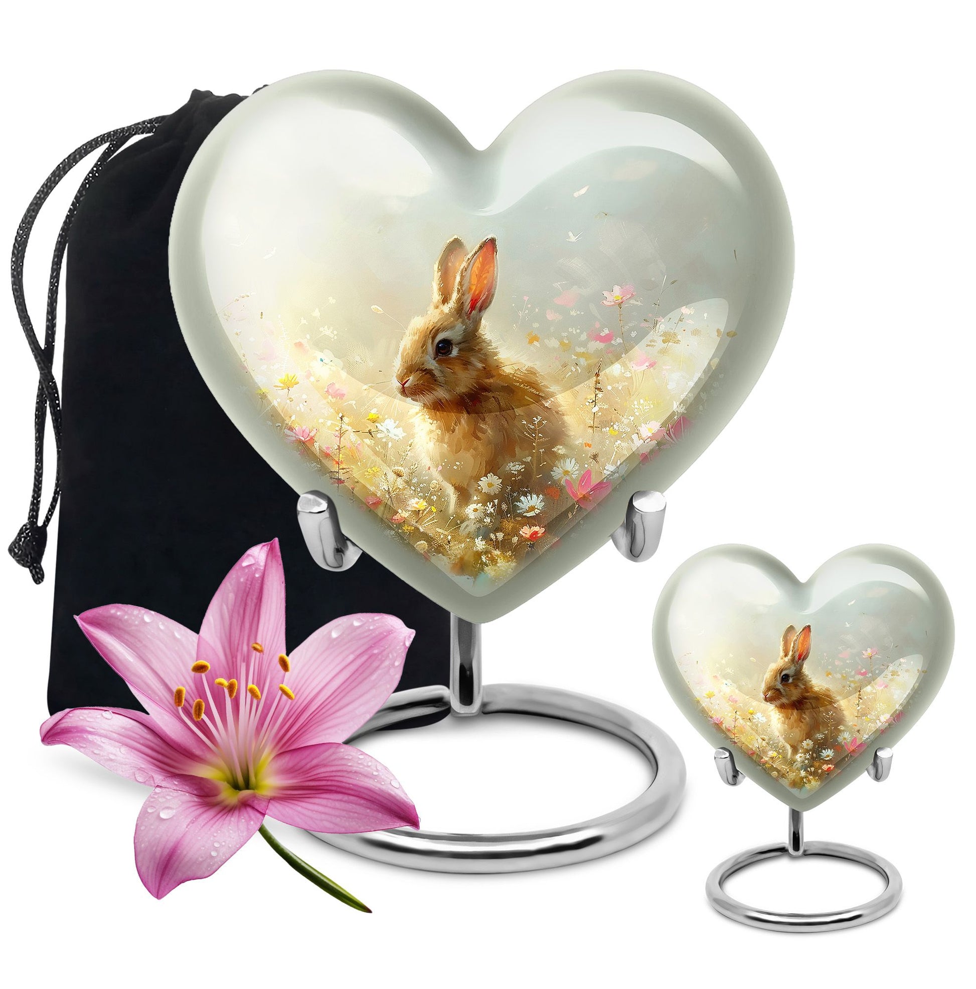 Baby Bunny Rabbit Urn – Beautiful Floral Design Memorial for Pet Remains
