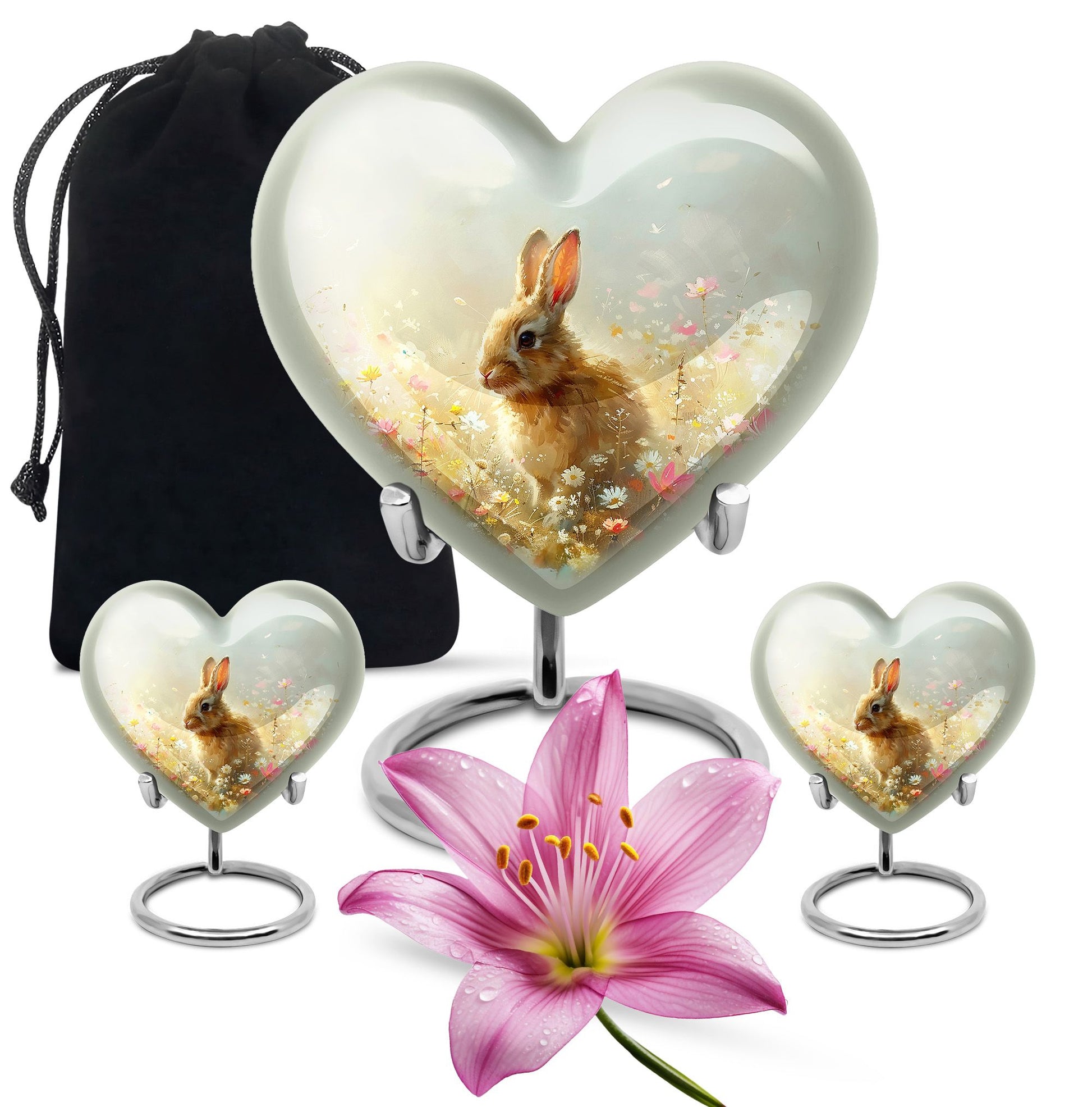 Baby Bunny Rabbit Urn – Beautiful Floral Design Memorial for Pet Remains
