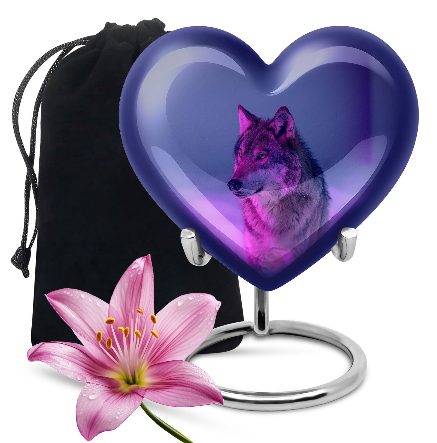 Purple Personalized Wolf Cremation Urn for Human Ashes - 10-inch, 200 cu in - Yatskia