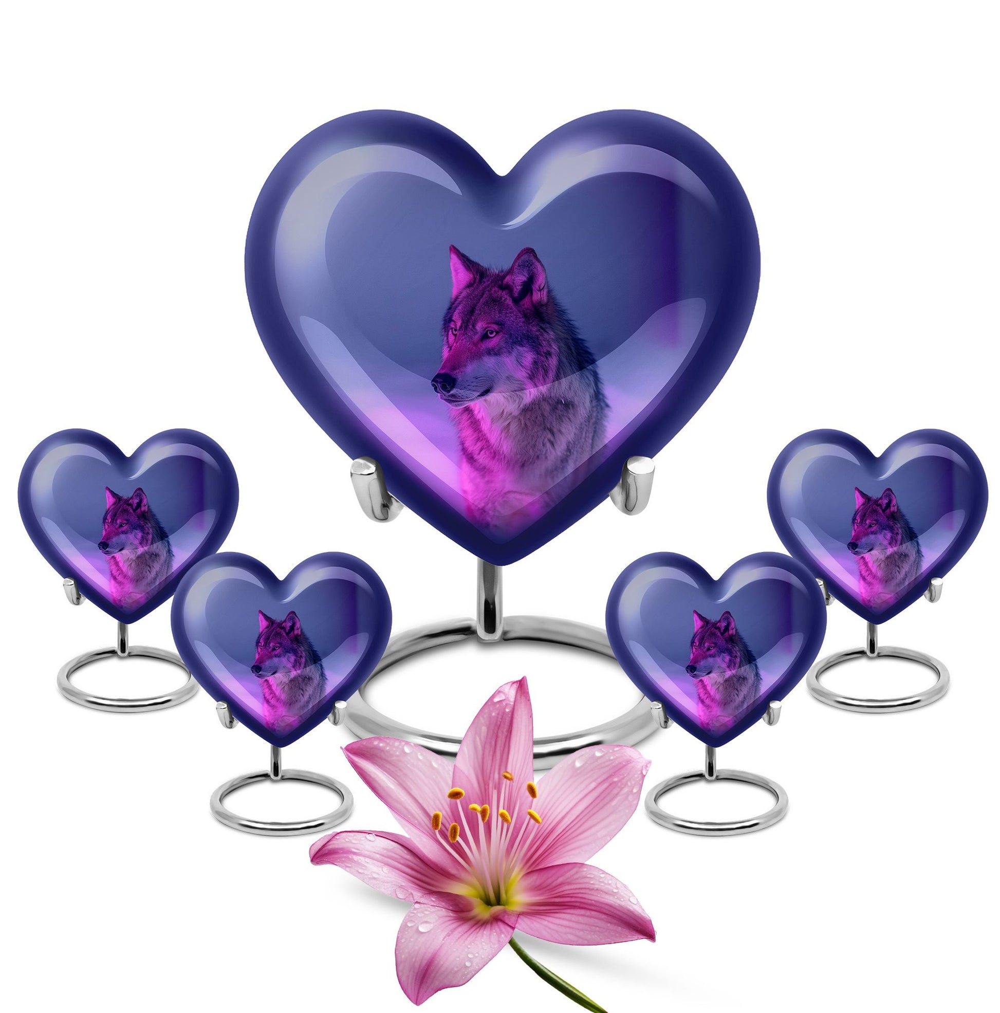 Wolf Cremation Urn for Ashes - Purple Wolf Design Memorial Urn