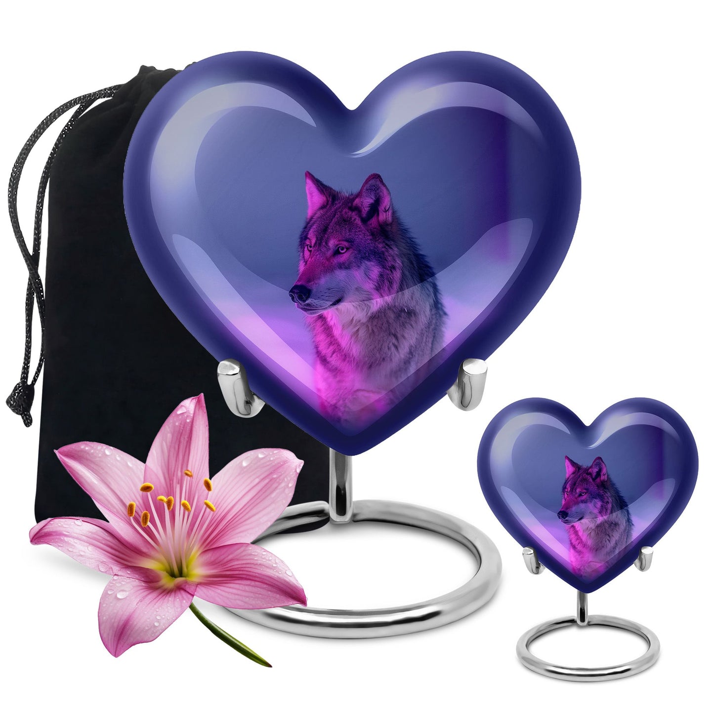 Purple Personalized Wolf Cremation Urn for Human Ashes - 10-inch, 200 cu in - Yatskia