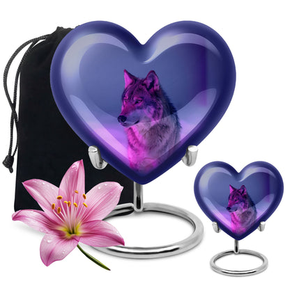 Purple Personalized Wolf Cremation Urn for Human Ashes - 10-inch, 200 cu in - Yatskia