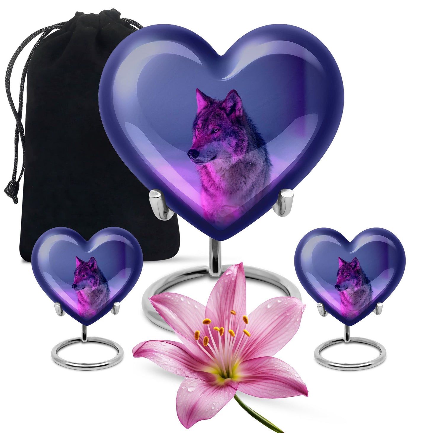 Purple Personalized Wolf Cremation Urn for Human Ashes - 10-inch, 200 cu in - Yatskia