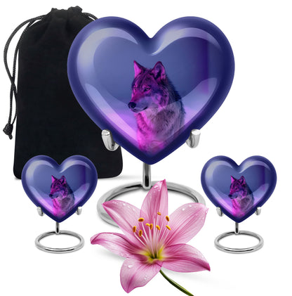 Purple Personalized Wolf Cremation Urn for Human Ashes - 10-inch, 200 cu in - Yatskia