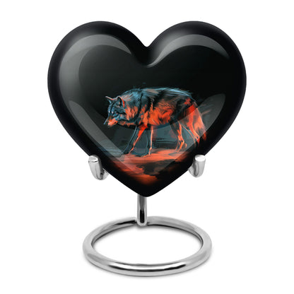 Black Personalized Wolf Cremation Urn for Human Ashes - 10-inch, 200 cu in - Yatskia
