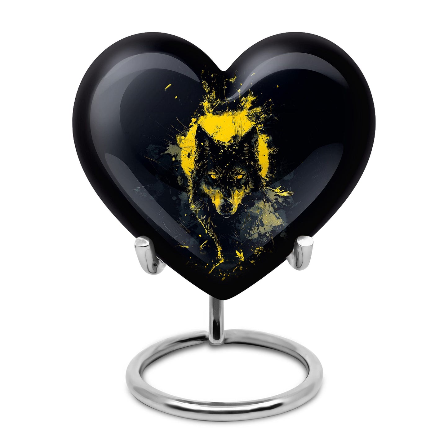 Black Personalized Wolf Cremation Urn for Human Ashes - 10-inch, 200 cu in - Yatskia