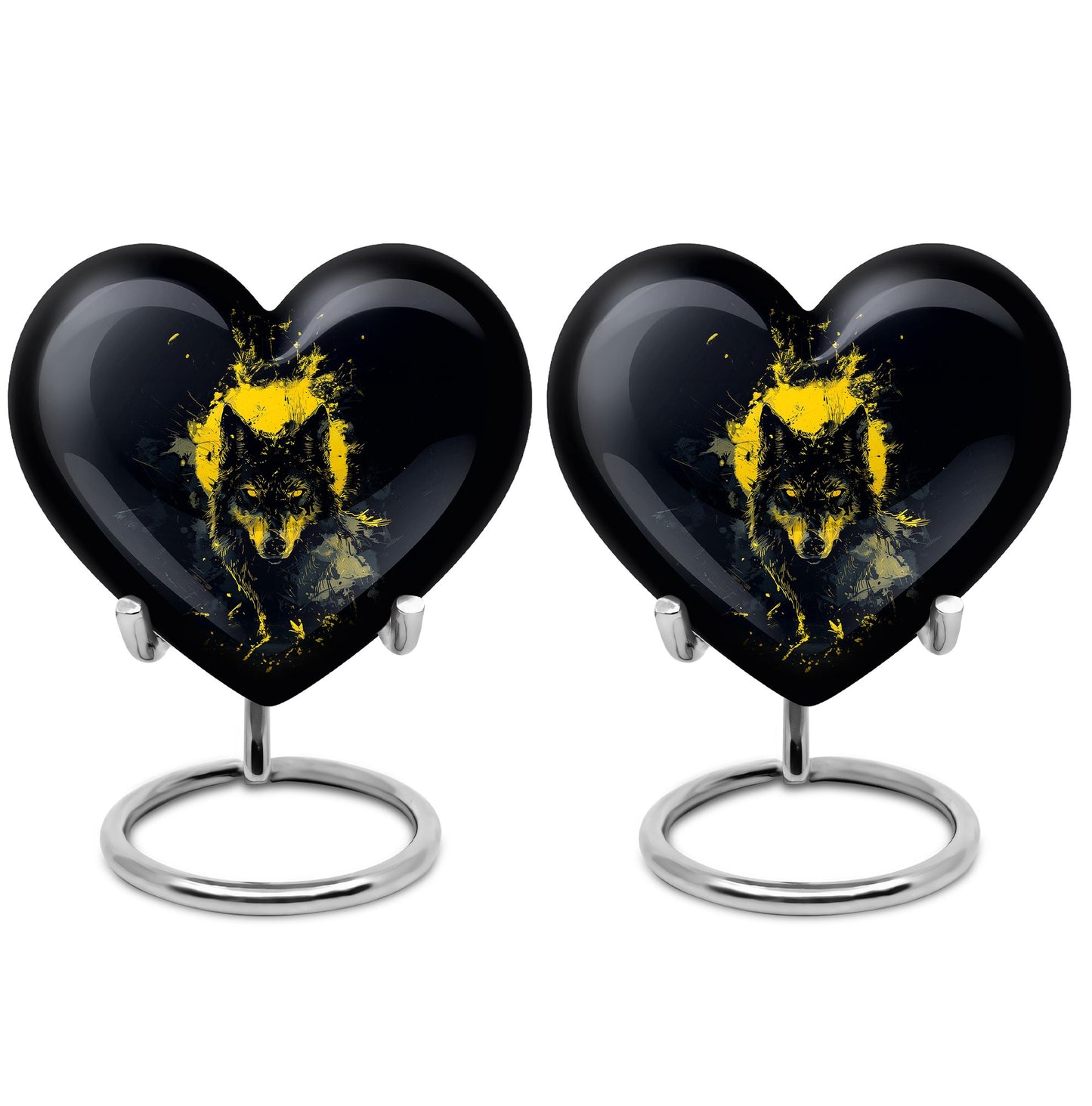 Black Personalized Wolf Cremation Urn for Human Ashes - 10-inch, 200 cu in - Yatskia