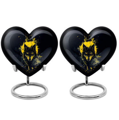 Black Personalized Wolf Cremation Urn for Human Ashes - 10-inch, 200 cu in - Yatskia