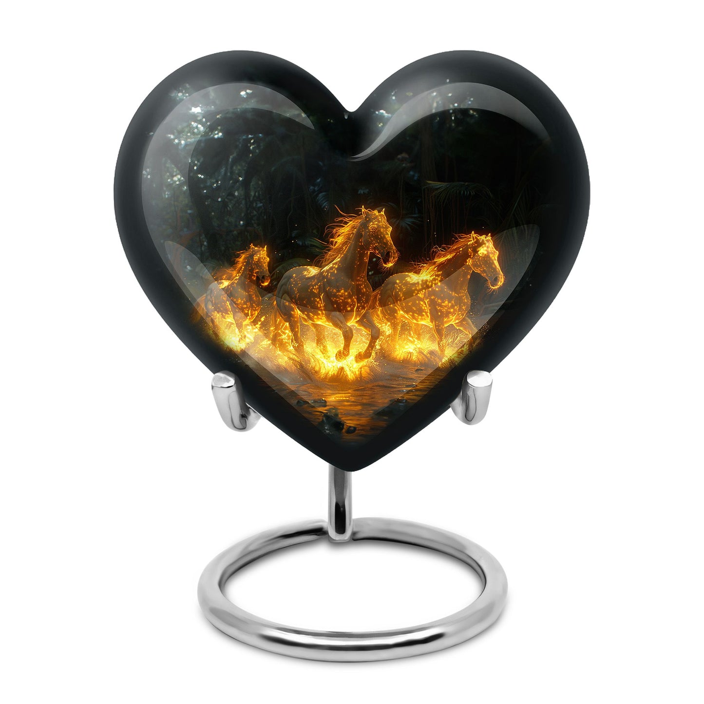 Horse Urn for Human Ashes, Glowing Fiery Horses Running Through Water, Cremation Urn