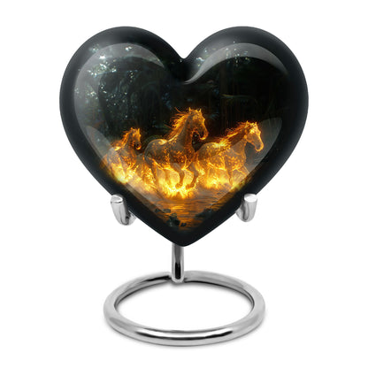 Horse Urn for Human Ashes, Glowing Fiery Horses Running Through Water, Cremation Urn