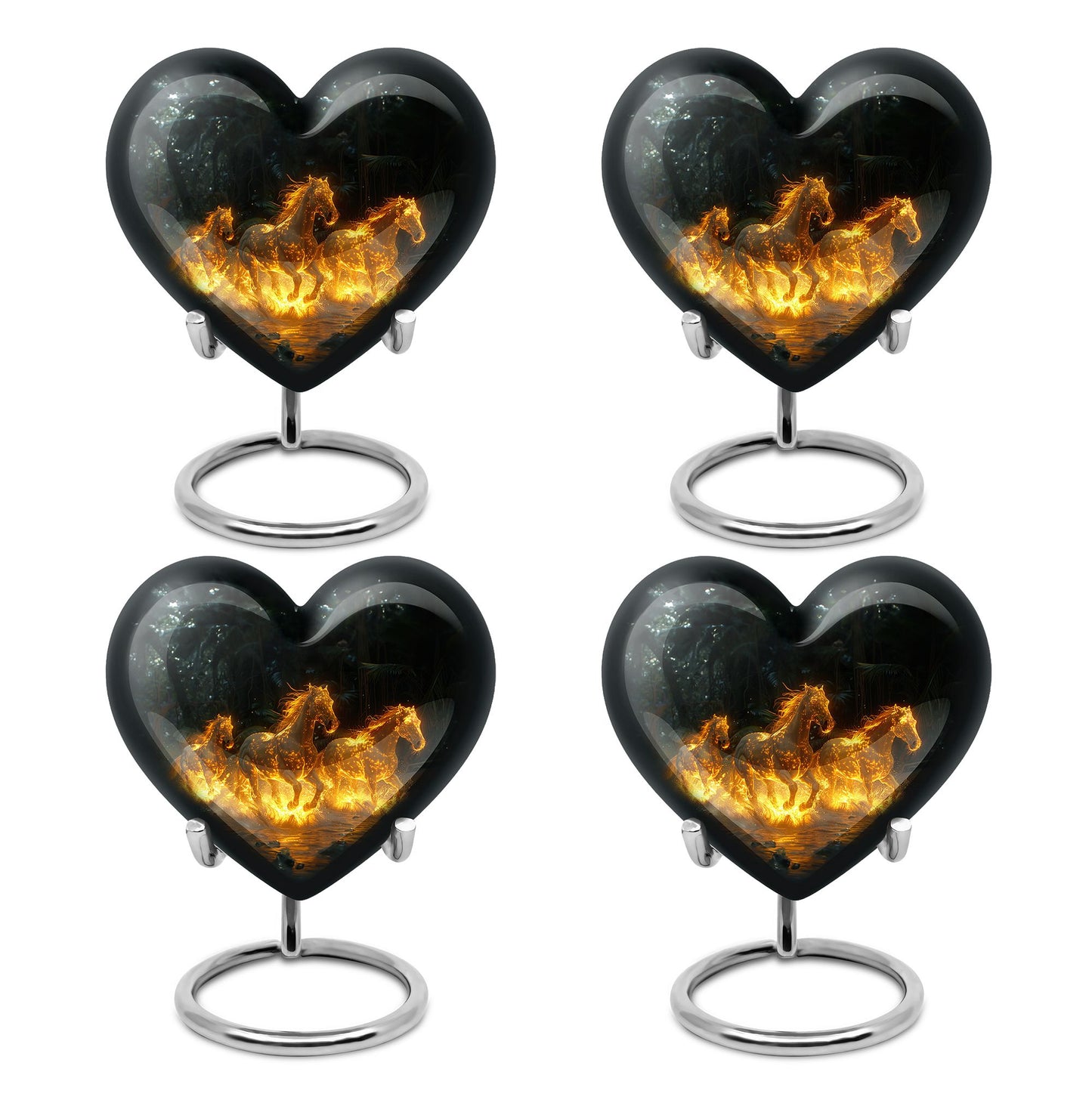 Horse Urn for Human Ashes, Glowing Fiery Horses Running Through Water, Cremation Urn