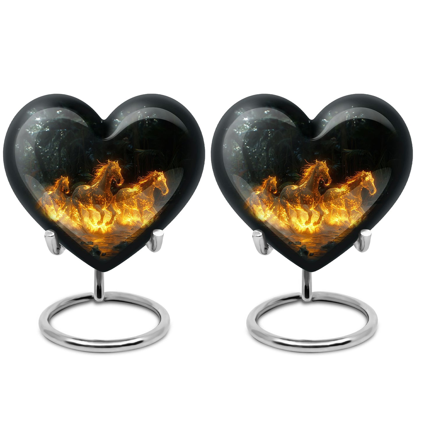 Horse Urn for Human Ashes, Glowing Fiery Horses Running Through Water, Cremation Urn