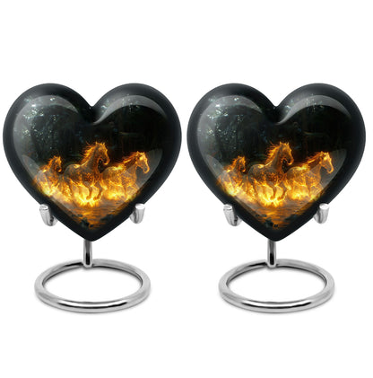 Horse Urn for Human Ashes, Glowing Fiery Horses Running Through Water, Cremation Urn