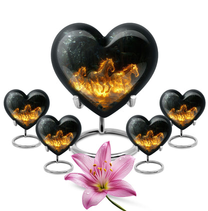 Horse Urn for Human Ashes, Glowing Fiery Horses Running Through Water, Cremation Urn